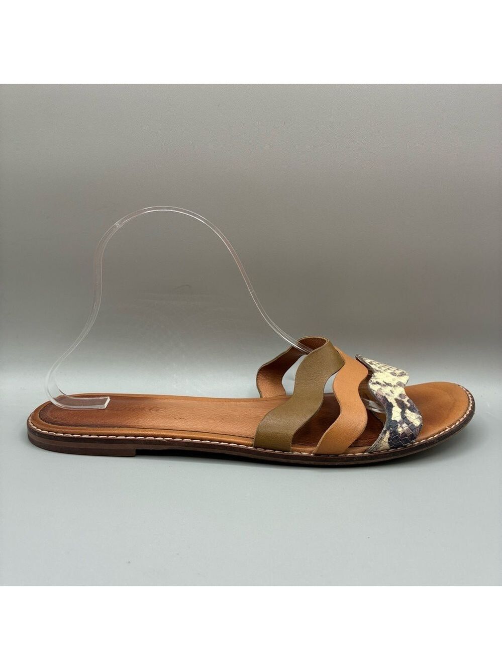 Madewell The Wave Sandals Women’s 11 Snake Print Brown Slip On Boho